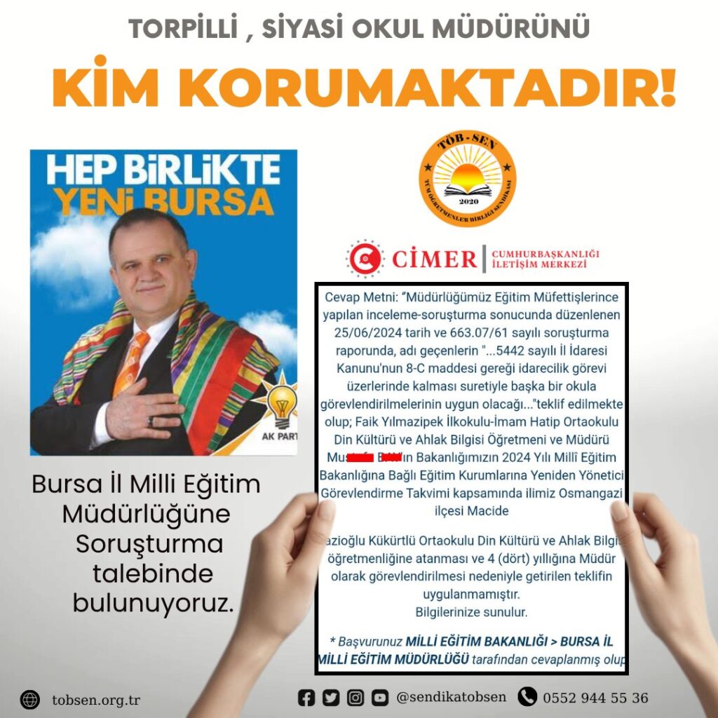 TÖBSEN MERKEZ YÜRÜTME KURULU’NDAN TEPKİ: “SÜRÜLMEYEN MÜDÜR, ÖDÜLLENDİRİLİYOR!”