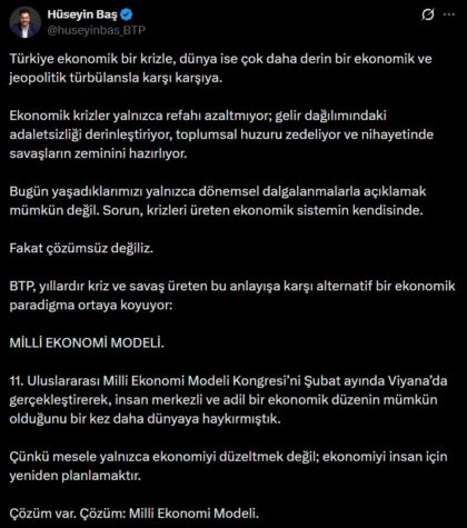 “Çözüm var, Çözüm: Milli Ekonomi Modeli”