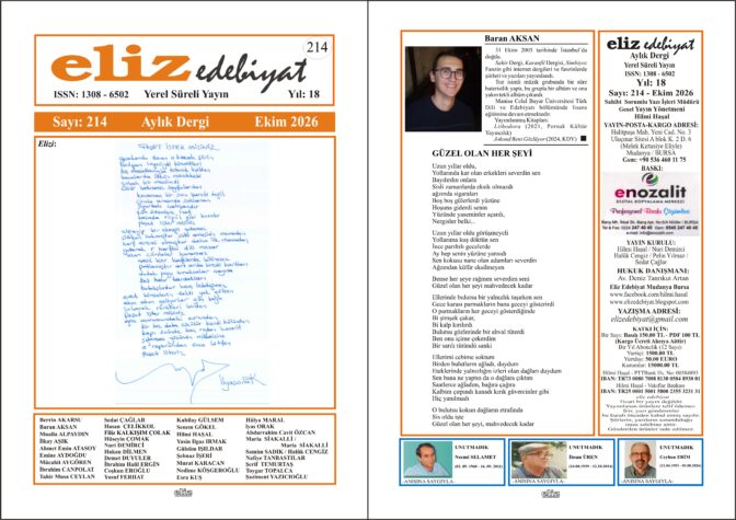 eliz edebiyat dergisinin 214. sayısı yayımlandı